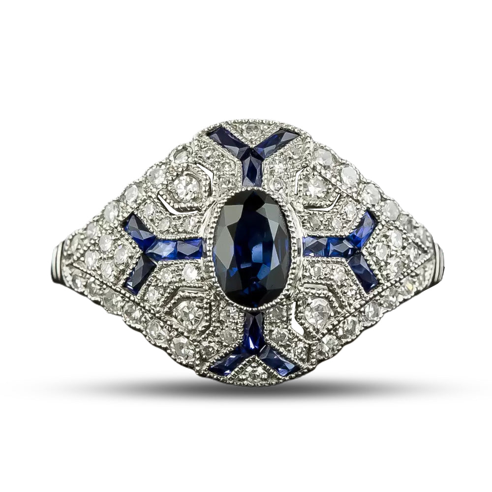 Art Deco-Style .50 Carat Sapphire and Diamond Ring - 4