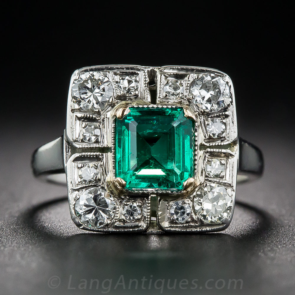 Art Deco-Style .80 Carat Emerald and Diamond Ring - 1