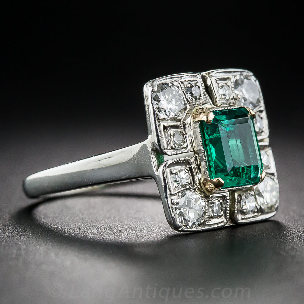 Art Deco-Style .80 Carat Emerald and Diamond Ring - 3