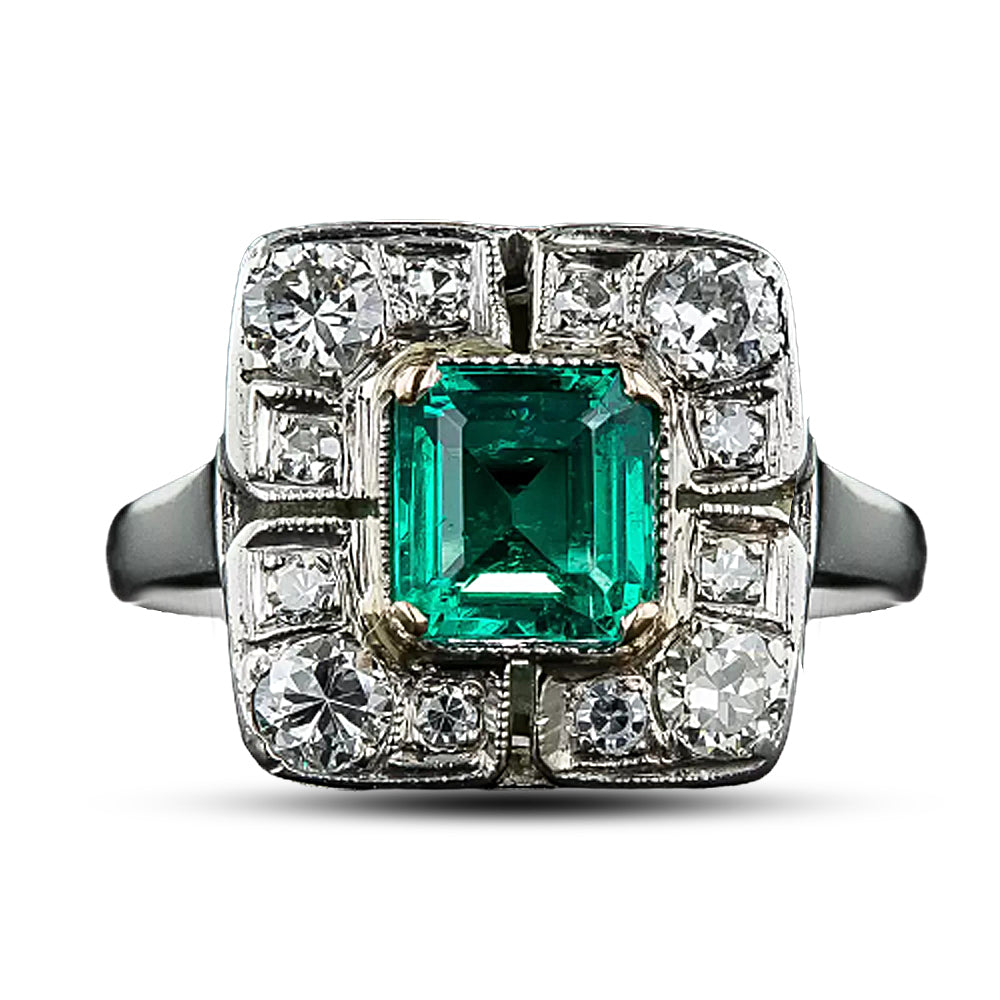 Art Deco-Style .80 Carat Emerald and Diamond Ring - 8