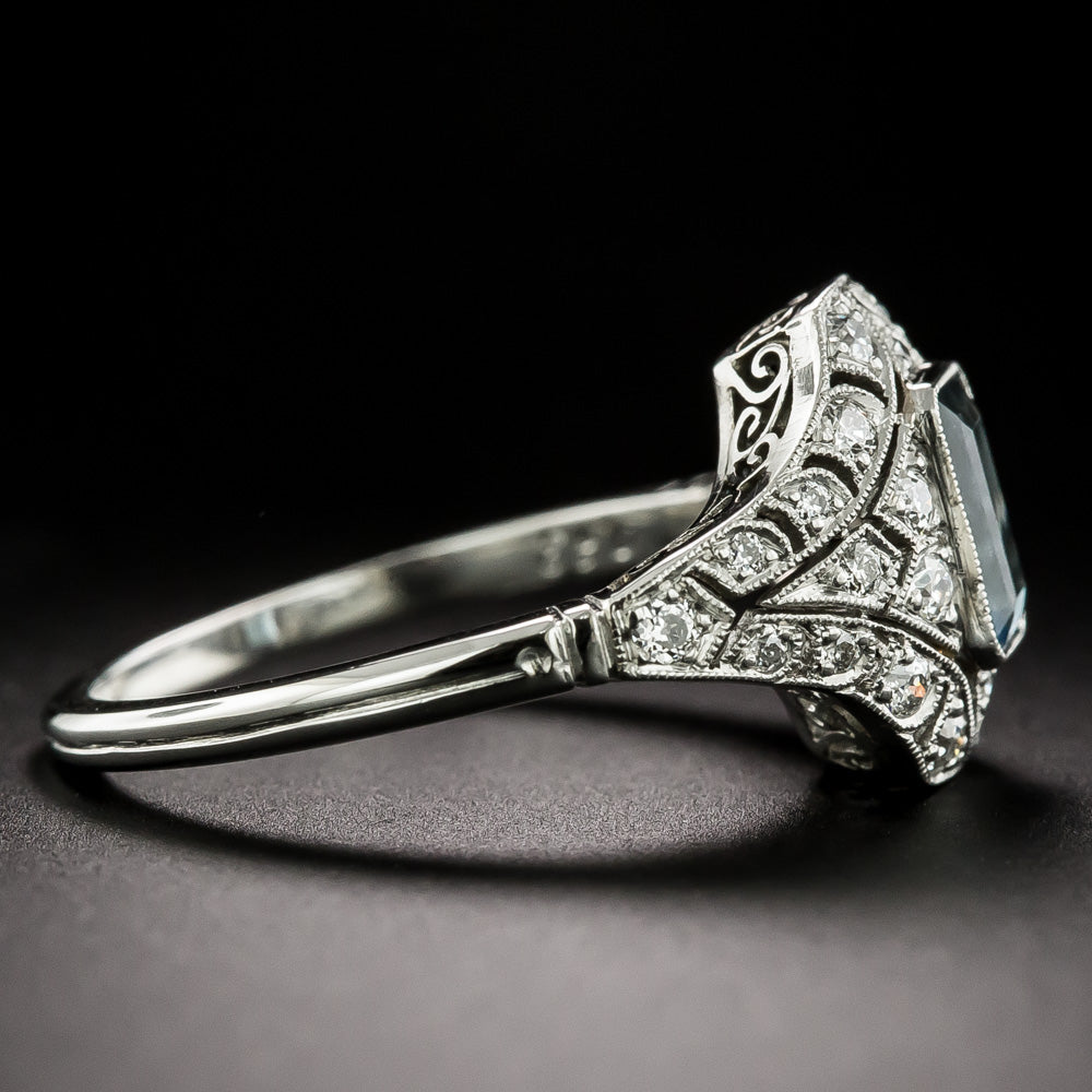 Art Deco-Style Aquamarine and  Diamond Ring - 2