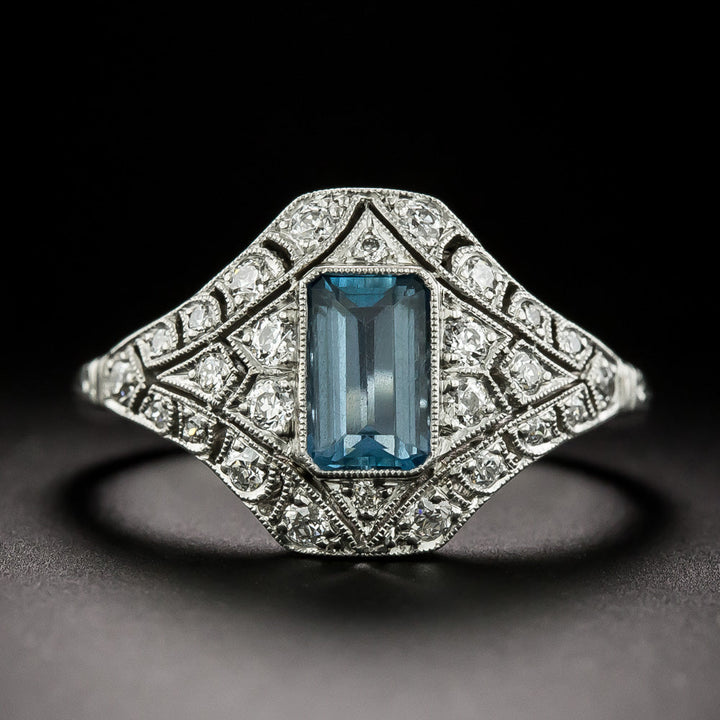 Art Deco-Style Aquamarine and  Diamond Ring