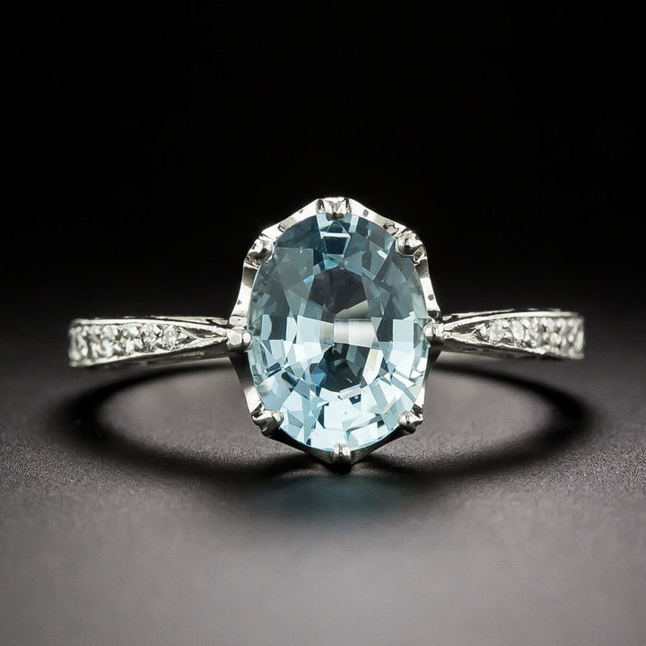 Art Deco-Style Aquamarine and Diamond Ring