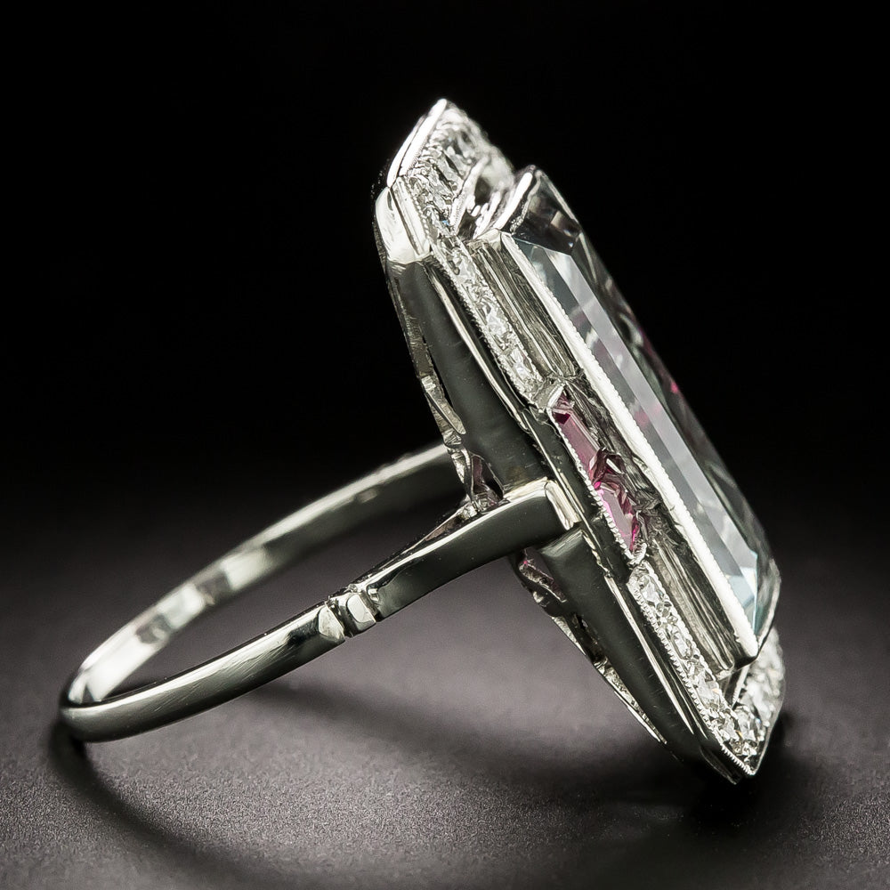 Art Deco-Style Aquamarine, Diamond and Ruby Ring - 4