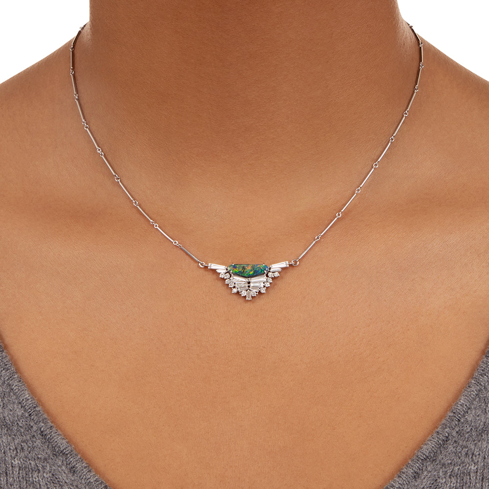 Art Deco-Style Black Opal and Baguette Diamond Necklace - 3