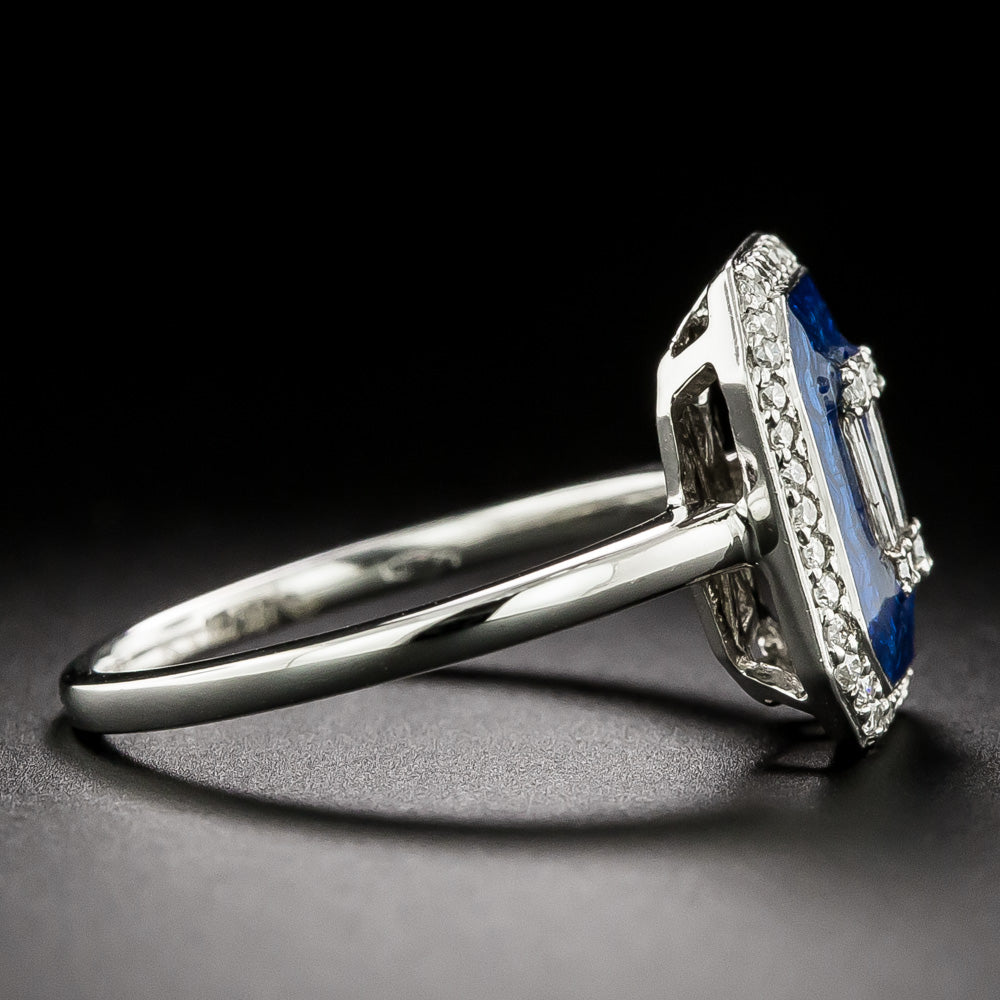 Art Deco-Style Blue Enamel and Diamond Ring - 5