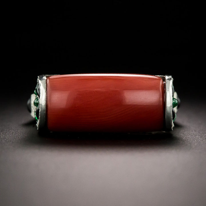 Art Deco-Style Coral, Emerald, and Onyx Ring
