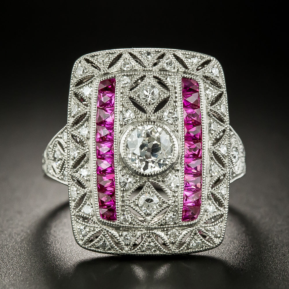 Art Deco-Style Diamond and Calibre Ruby Dinner Ring - 1
