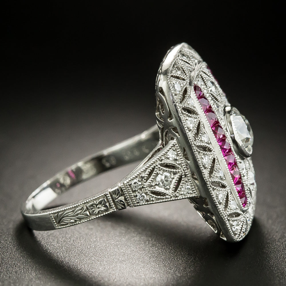 Art Deco-Style Diamond and Calibre Ruby Dinner Ring - 2