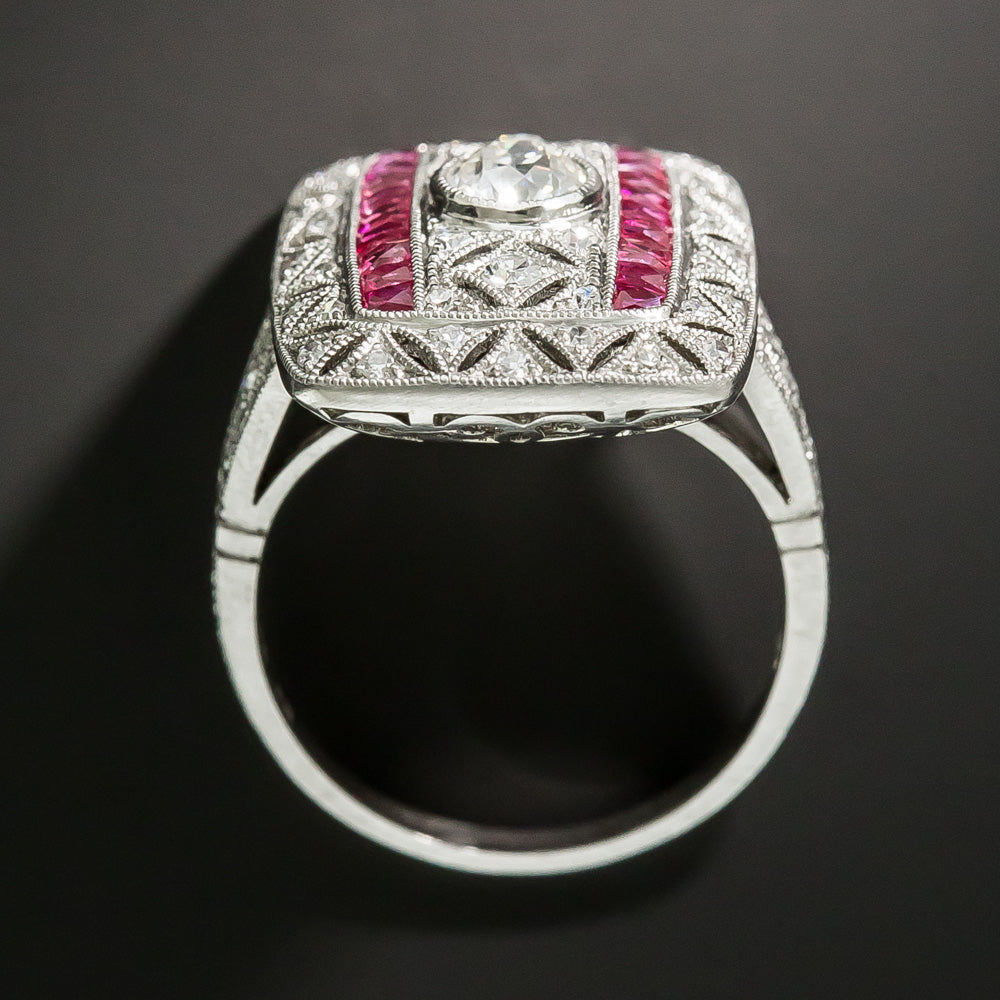 Art Deco-Style Diamond and Calibre Ruby Dinner Ring - 3