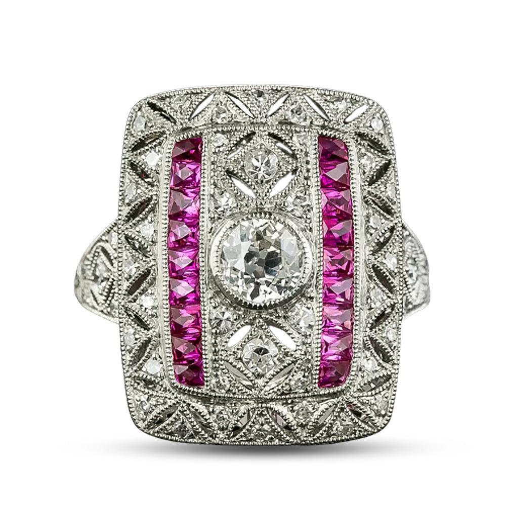 Art Deco-Style Diamond and Calibre Ruby Dinner Ring - 4
