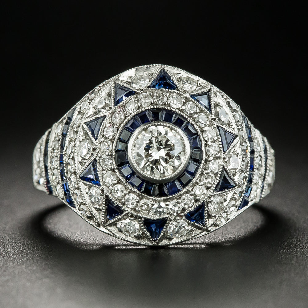 Art Deco-Style Diamond and Calibre Sapphire Ring - 1