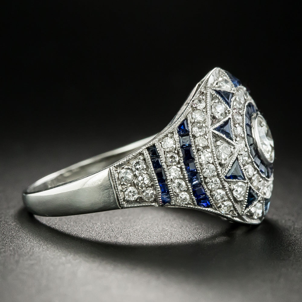 Art Deco-Style Diamond and Calibre Sapphire Ring - 2