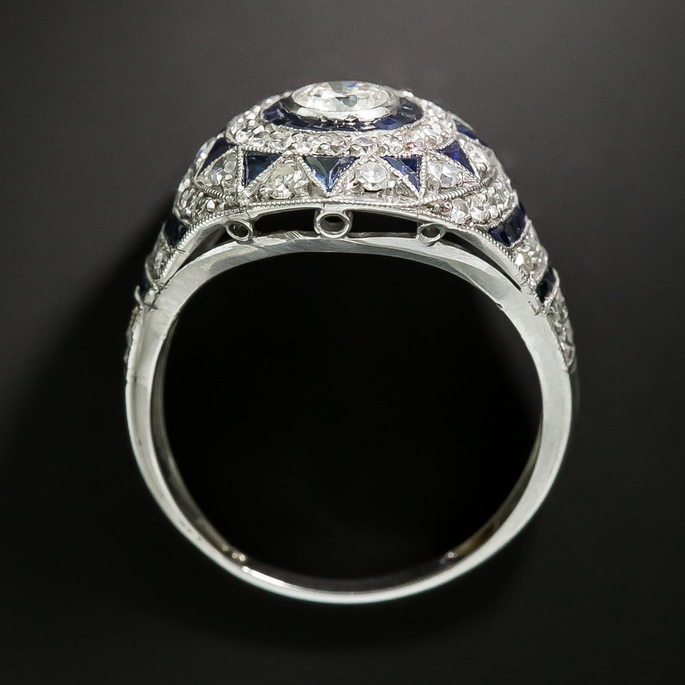 Art Deco-Style Diamond and Calibre Sapphire Ring - 3