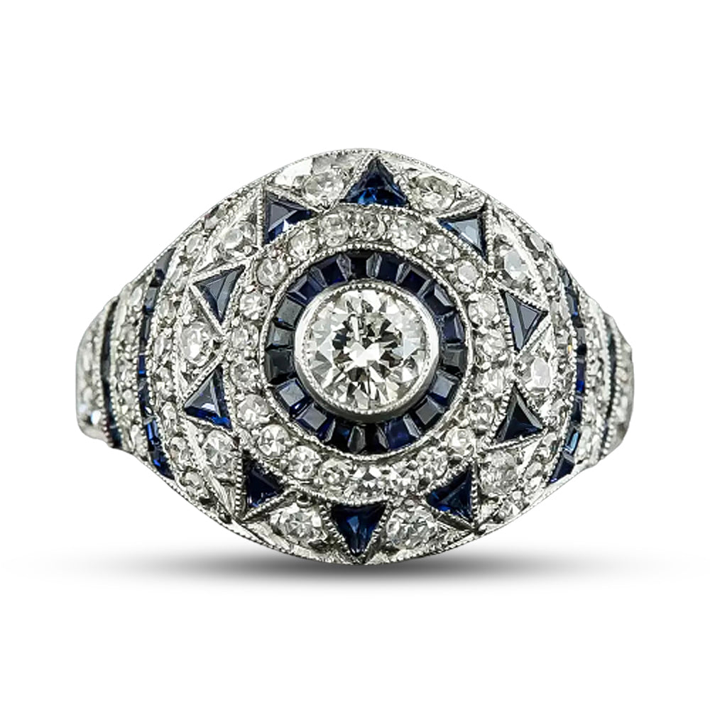 Art Deco-Style Diamond and Calibre Sapphire Ring - 4