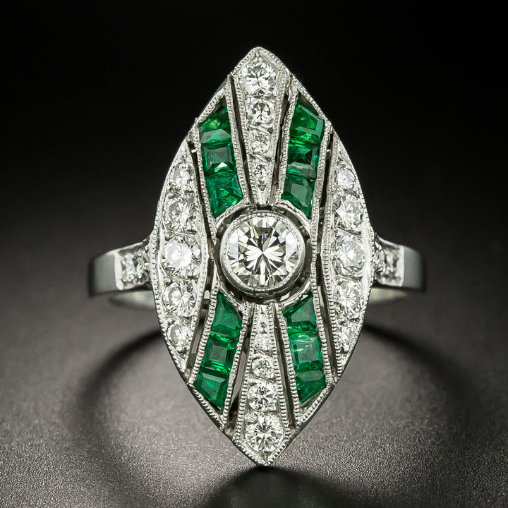 Art Deco-Style Diamond and Emerald Dinner Ring