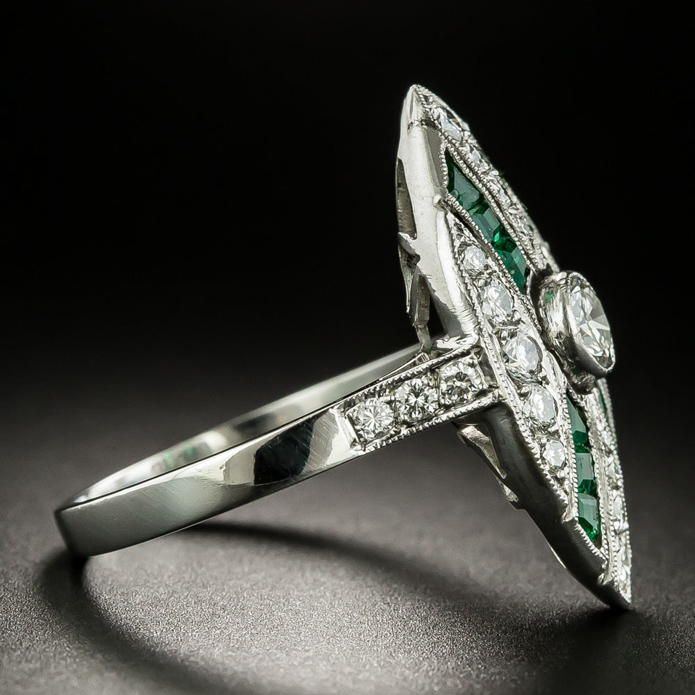 Art Deco-Style Diamond and Emerald Dinner Ring - 2
