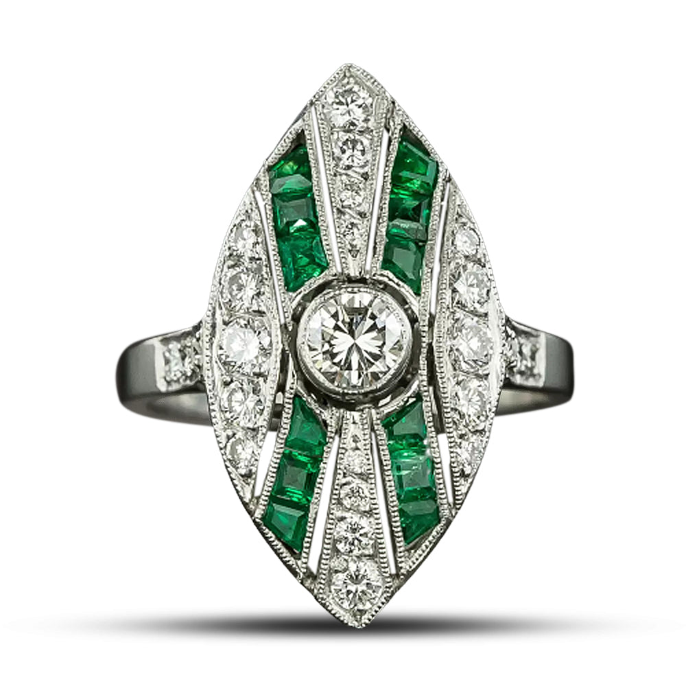 Art Deco-Style Diamond and Emerald Dinner Ring - 4