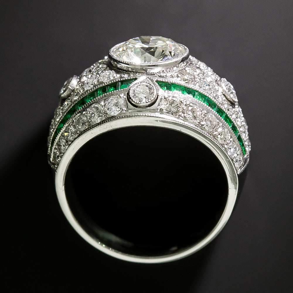 Art Deco-Style  Diamond and Emerald Ring  - GIA  K VS2 - 4