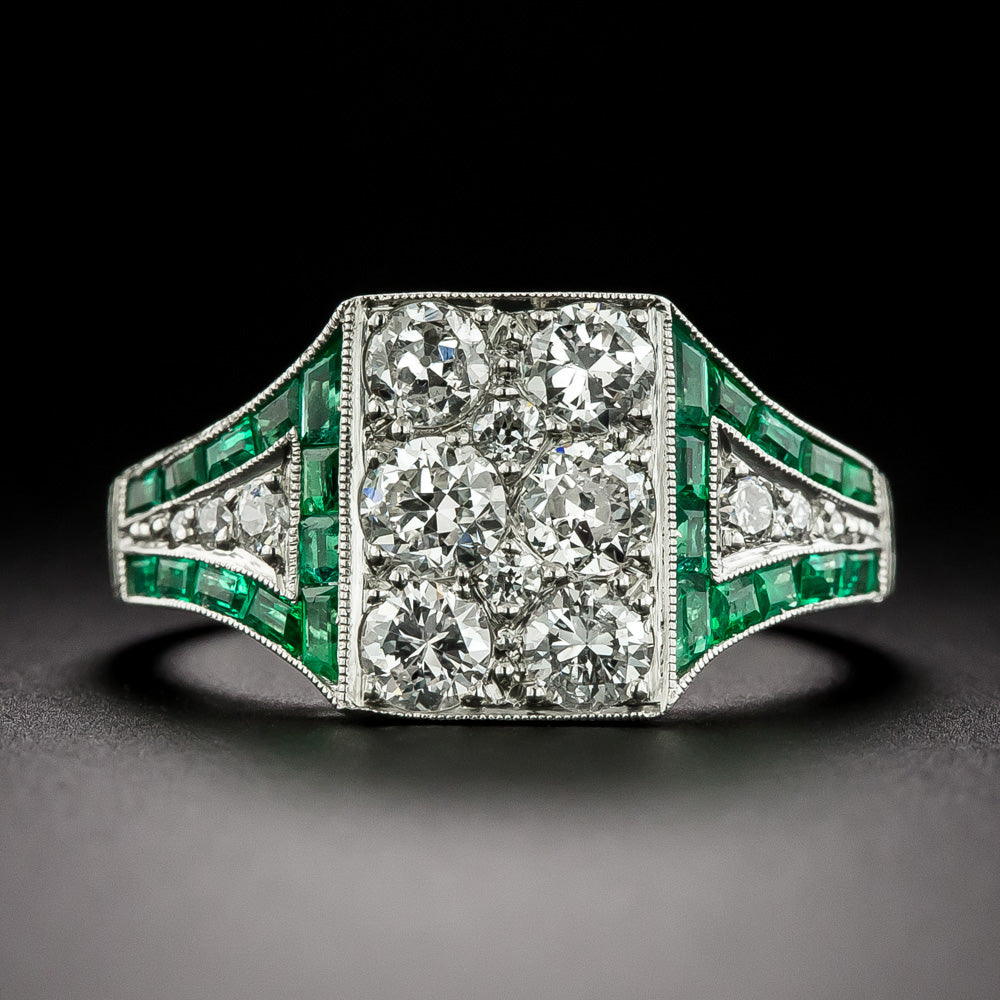Art Deco-Style Diamond and Emerald Ring - 3