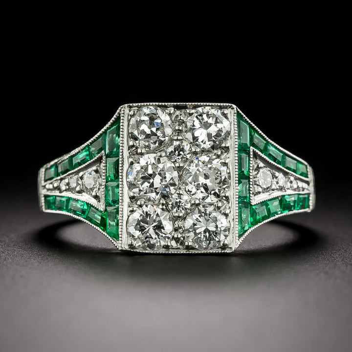 Art Deco-Style Diamond and Emerald Ring