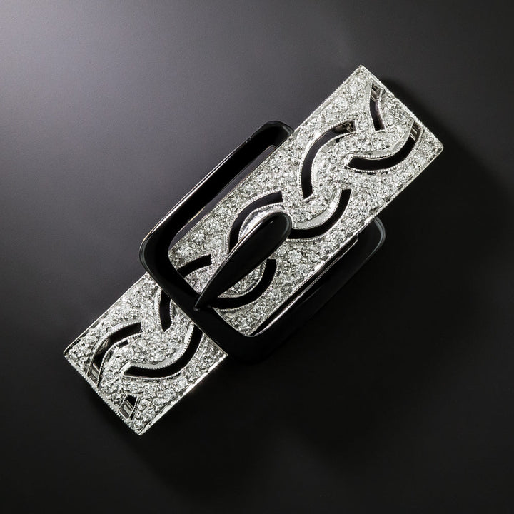 Art Deco-Style Diamond and Onyx Buckle Brooch