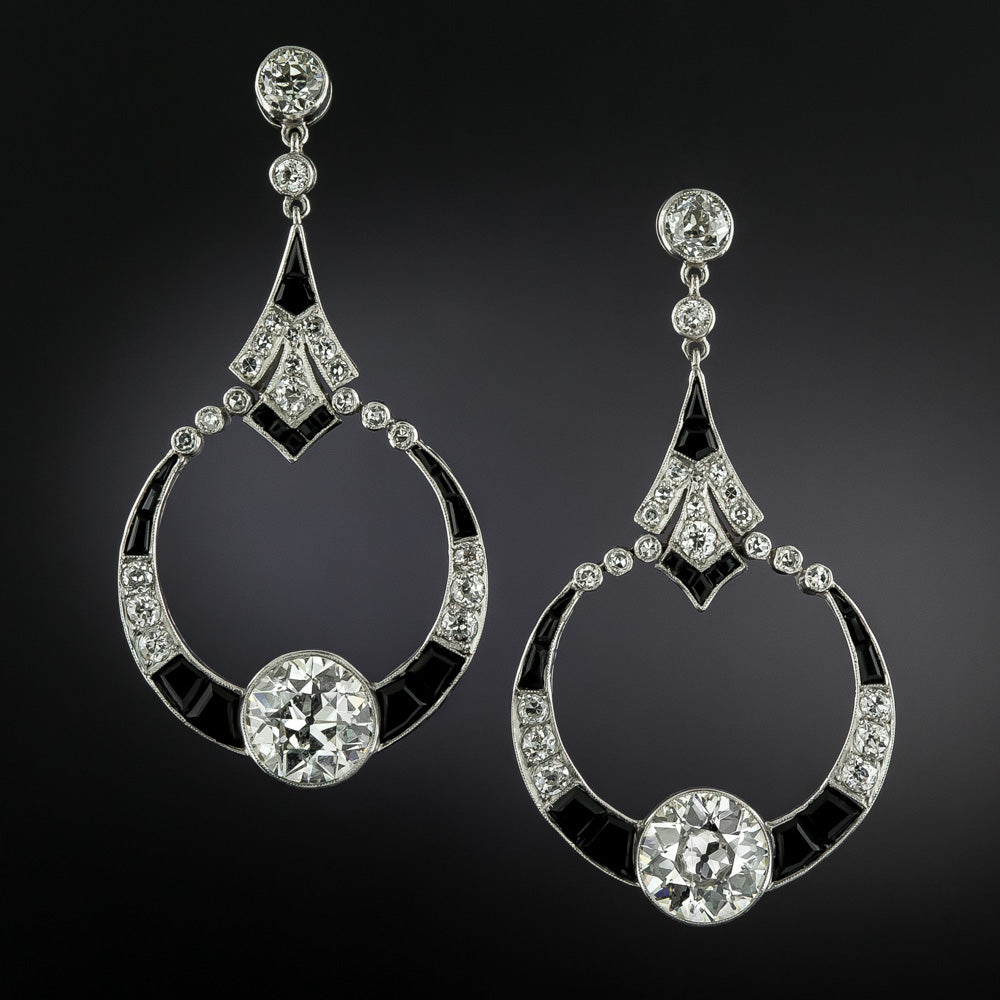 Art Deco-Style Diamond and Onyx Dangle Earrings - 3