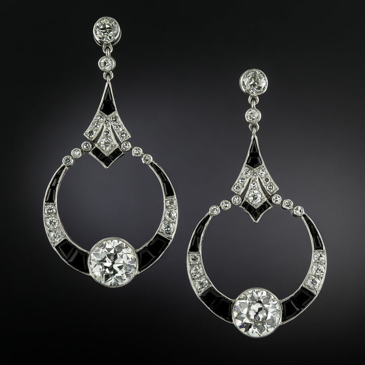 Art Deco-Style Diamond and Onyx Dangle Earrings