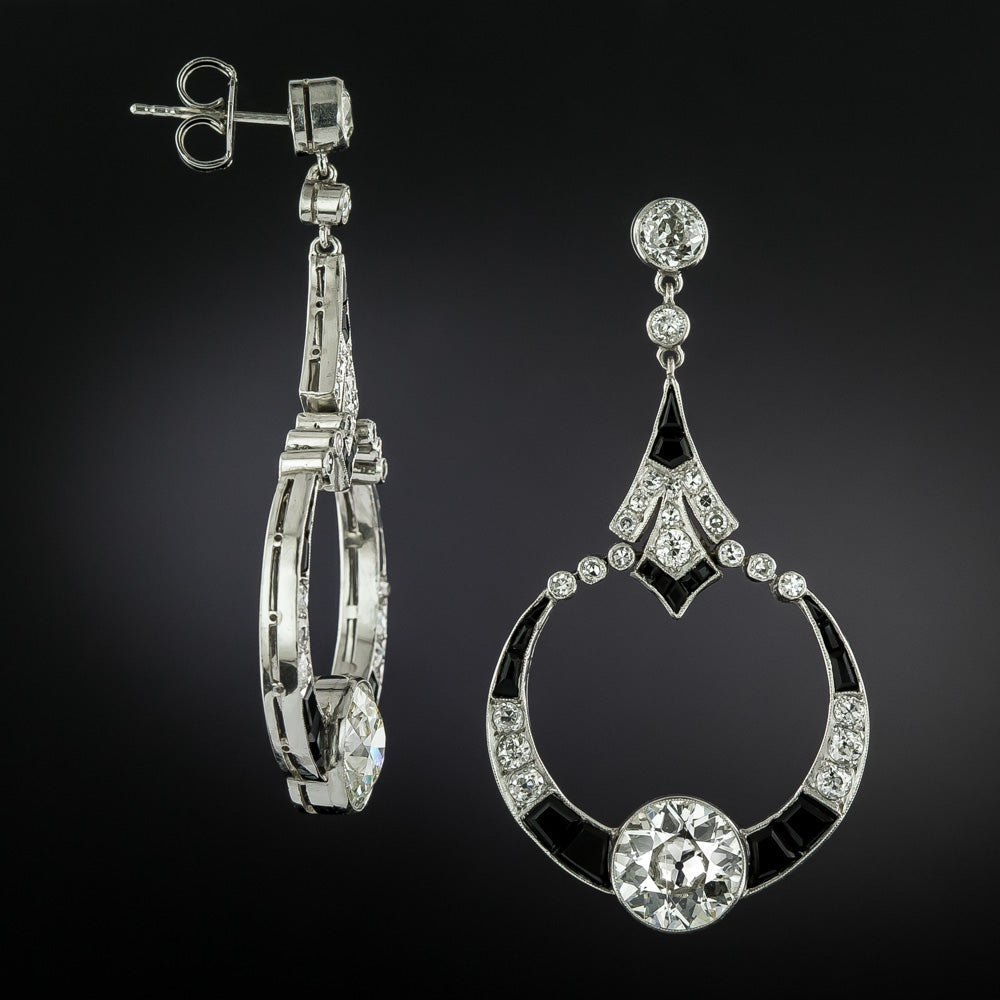 Art Deco-Style Diamond and Onyx Dangle Earrings - 4