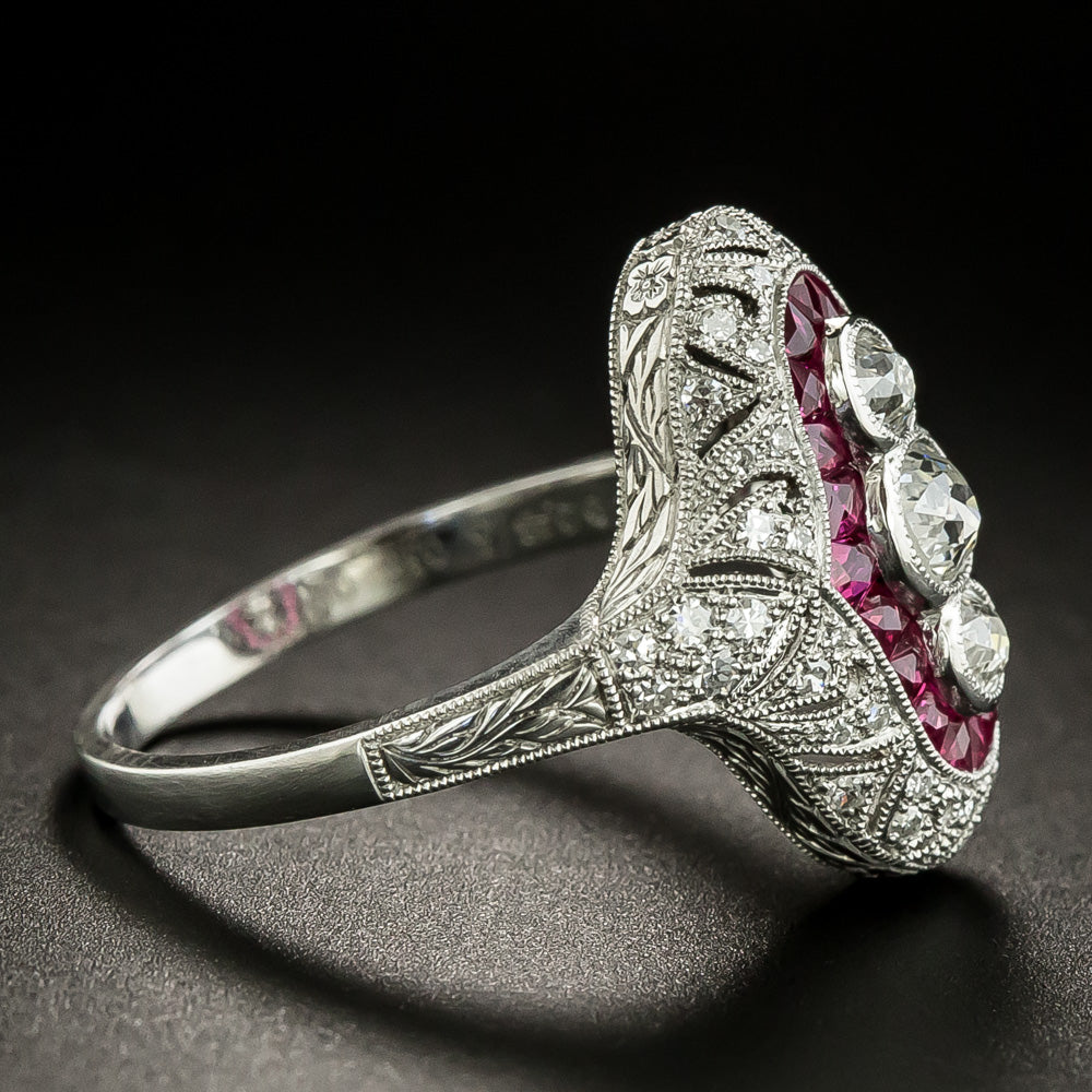 Art Deco-Style Diamond and Ruby Dinner Ring - 4