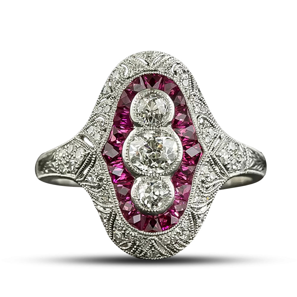 Art Deco-Style Diamond and Ruby Dinner Ring - 4