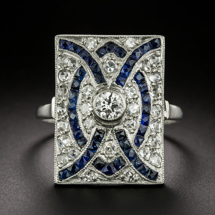 Art Deco-Style Diamond and Sapphire Ring