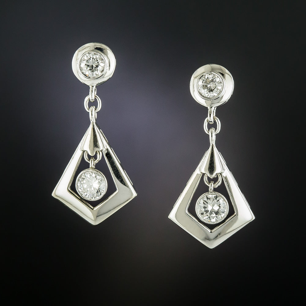Art Deco-Style Diamond Dangle Earrings - 1