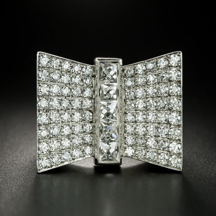 Art Deco-Style Diamond Geometric Bow Ring