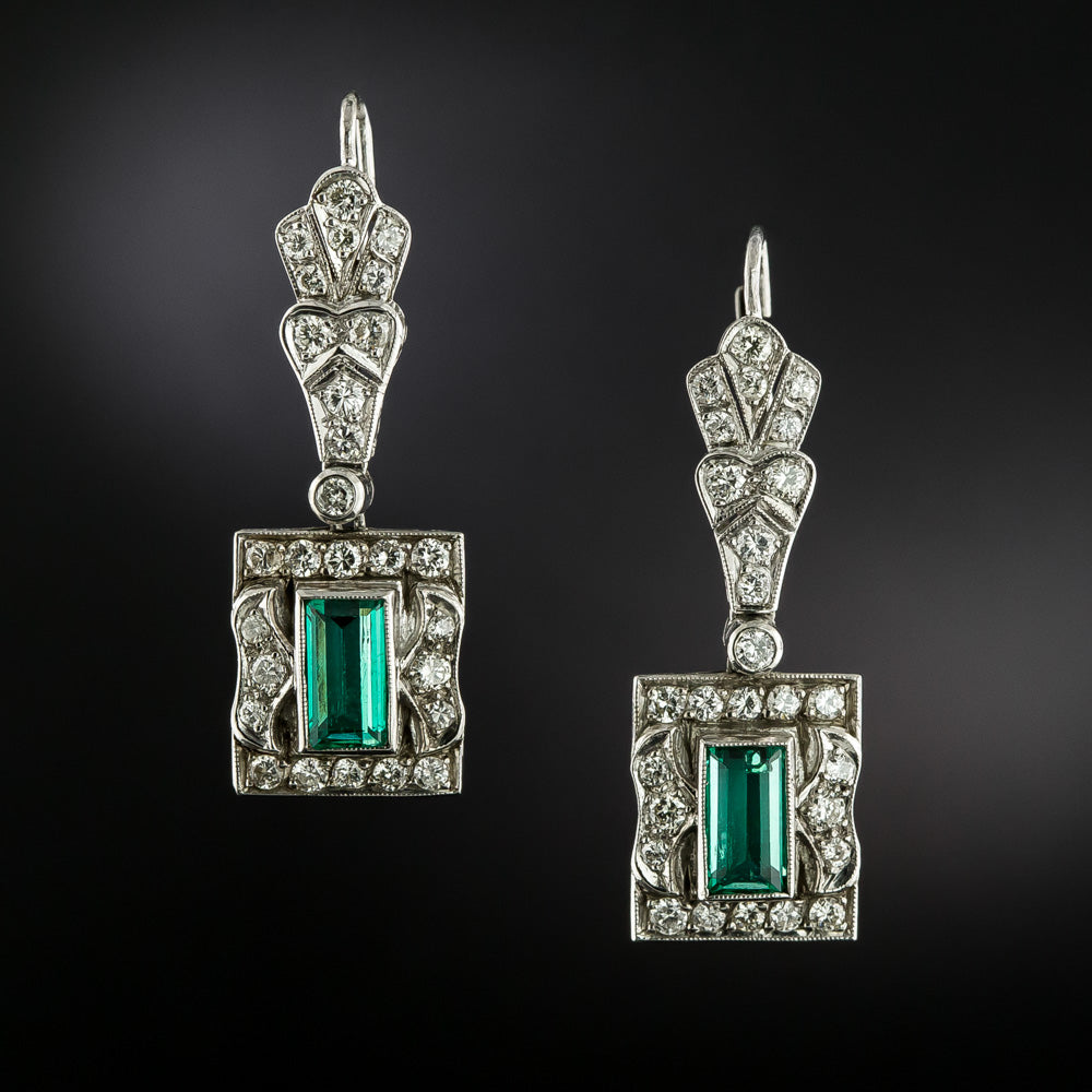 Art Deco-Style Emerald and Diamond Drop Earrings - GIA F1 - 3
