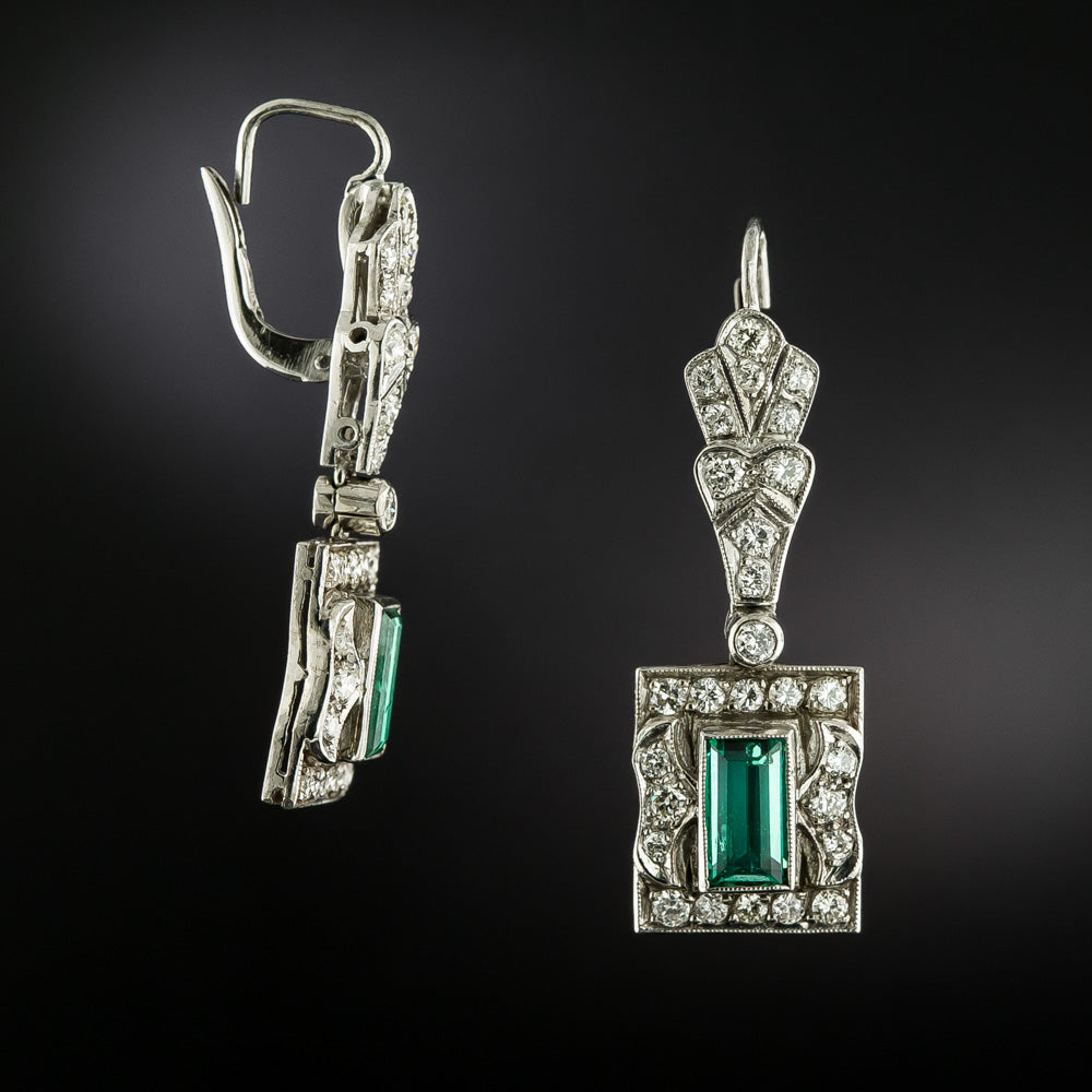 Art Deco-Style Emerald and Diamond Drop Earrings - GIA F1 - 4