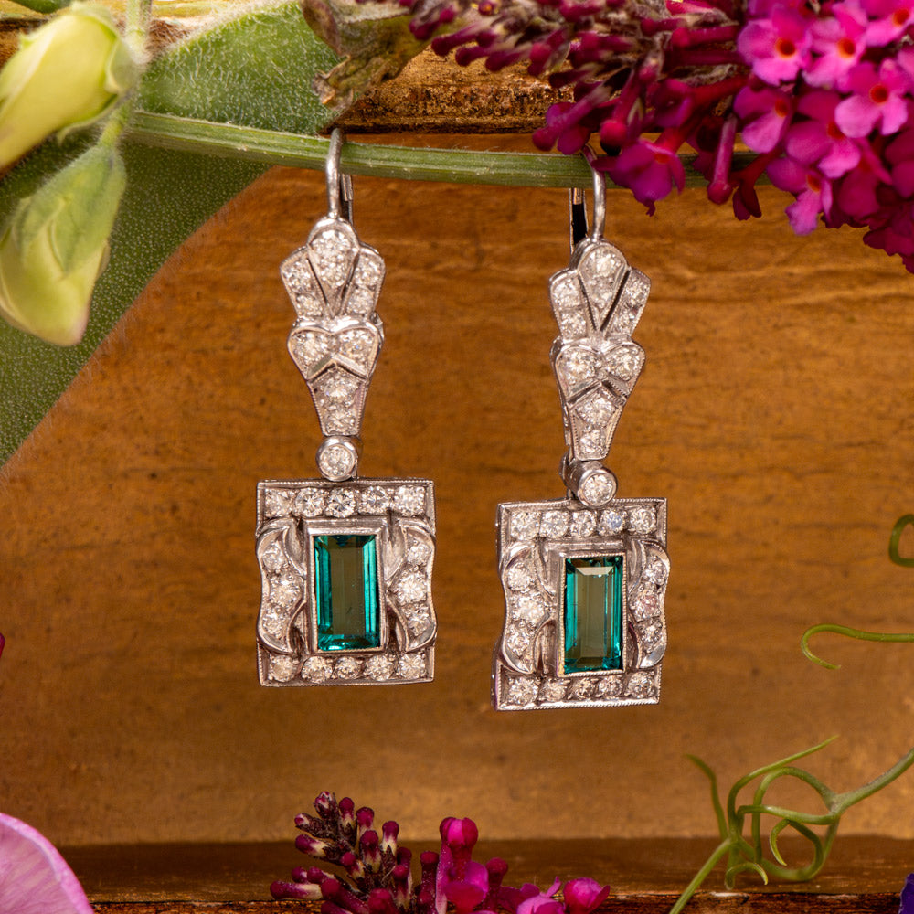 Art Deco-Style Emerald and Diamond Drop Earrings - GIA F1 - 6