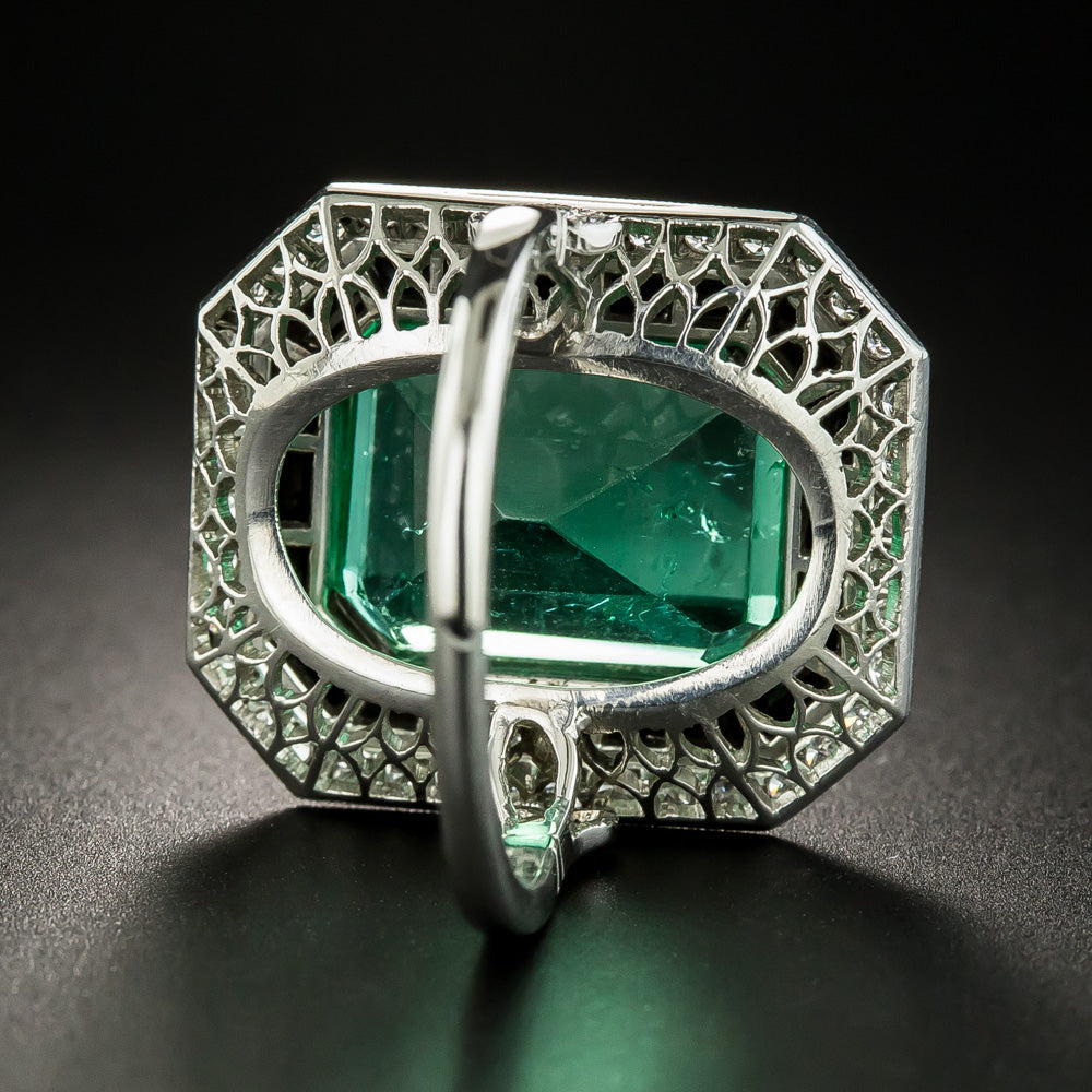 Art Deco Style Green Glass, Black Onyx and Diamond Ring - 7