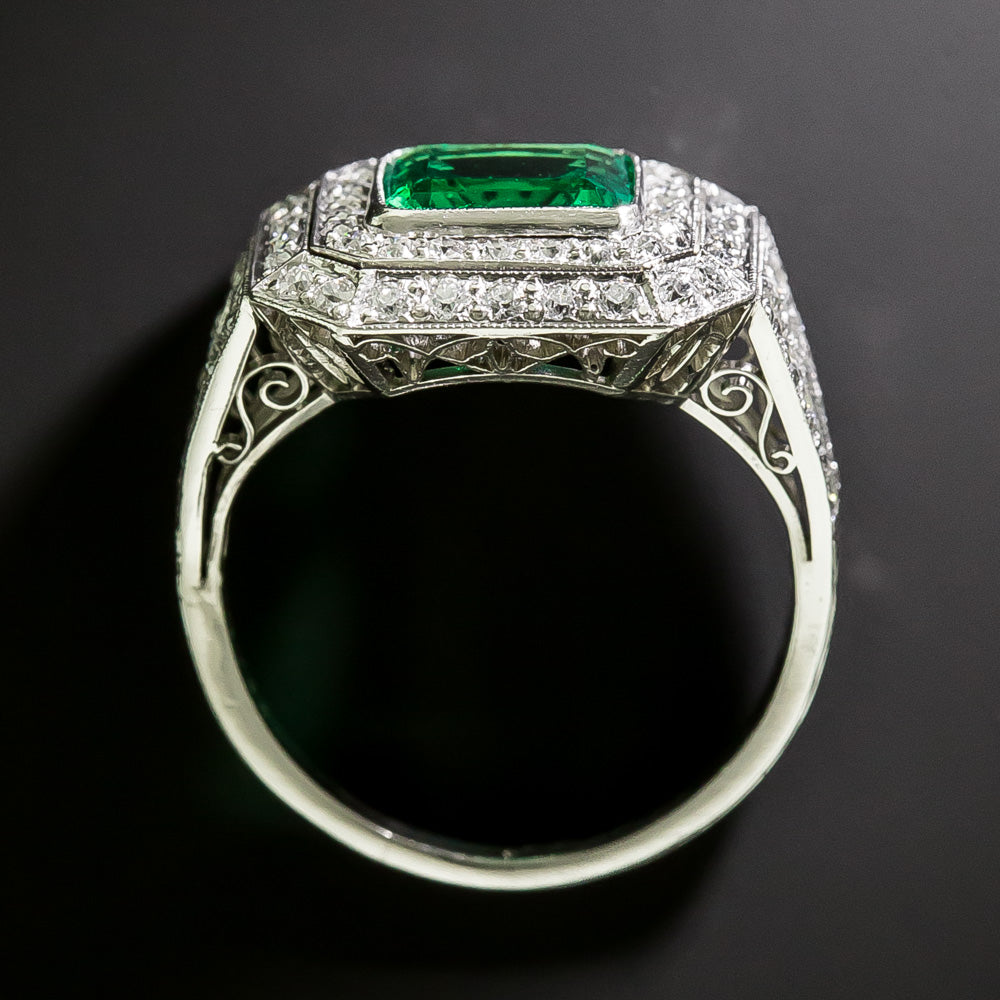 Art Deco Style No Treatment 1.05 Carat Colombian Emerald and Diamond Ring - GIA - 5