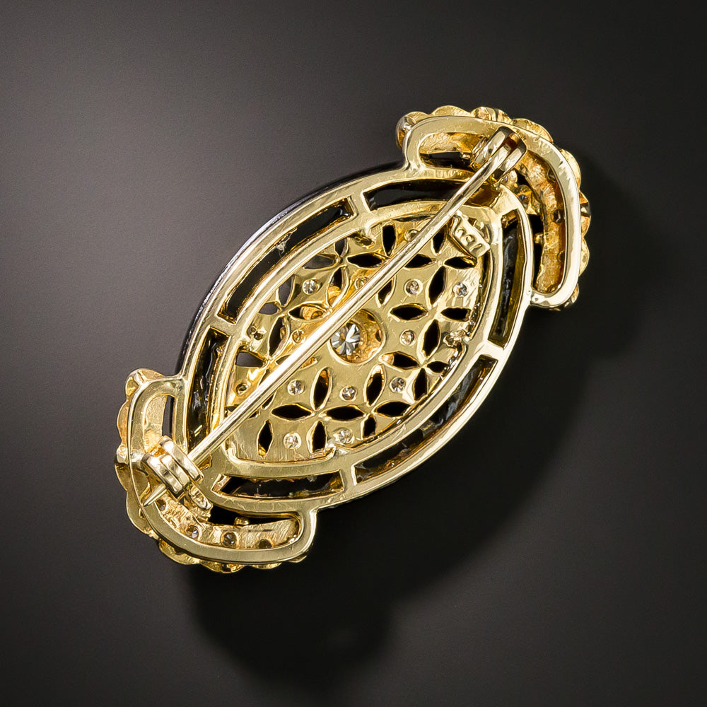 Art Deco-Style Onyx and Diamond Brooch - 2