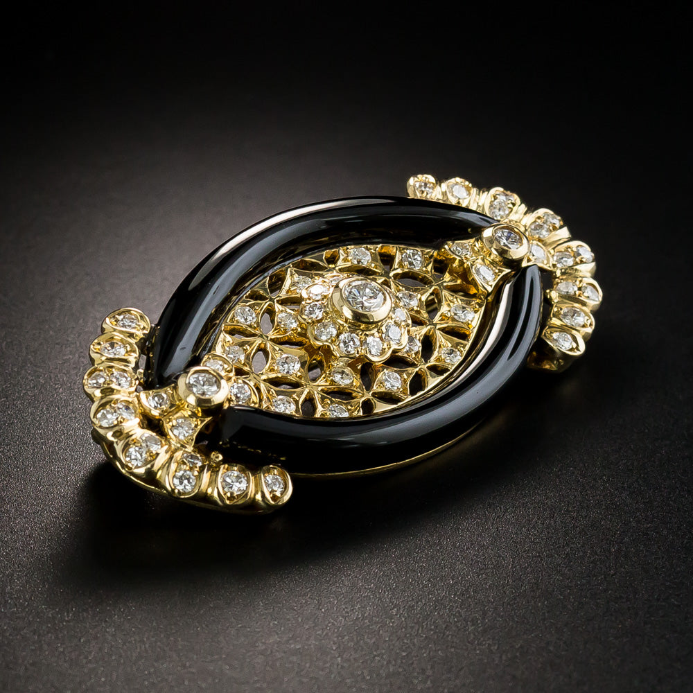 Art Deco-Style Onyx and Diamond Brooch - 3