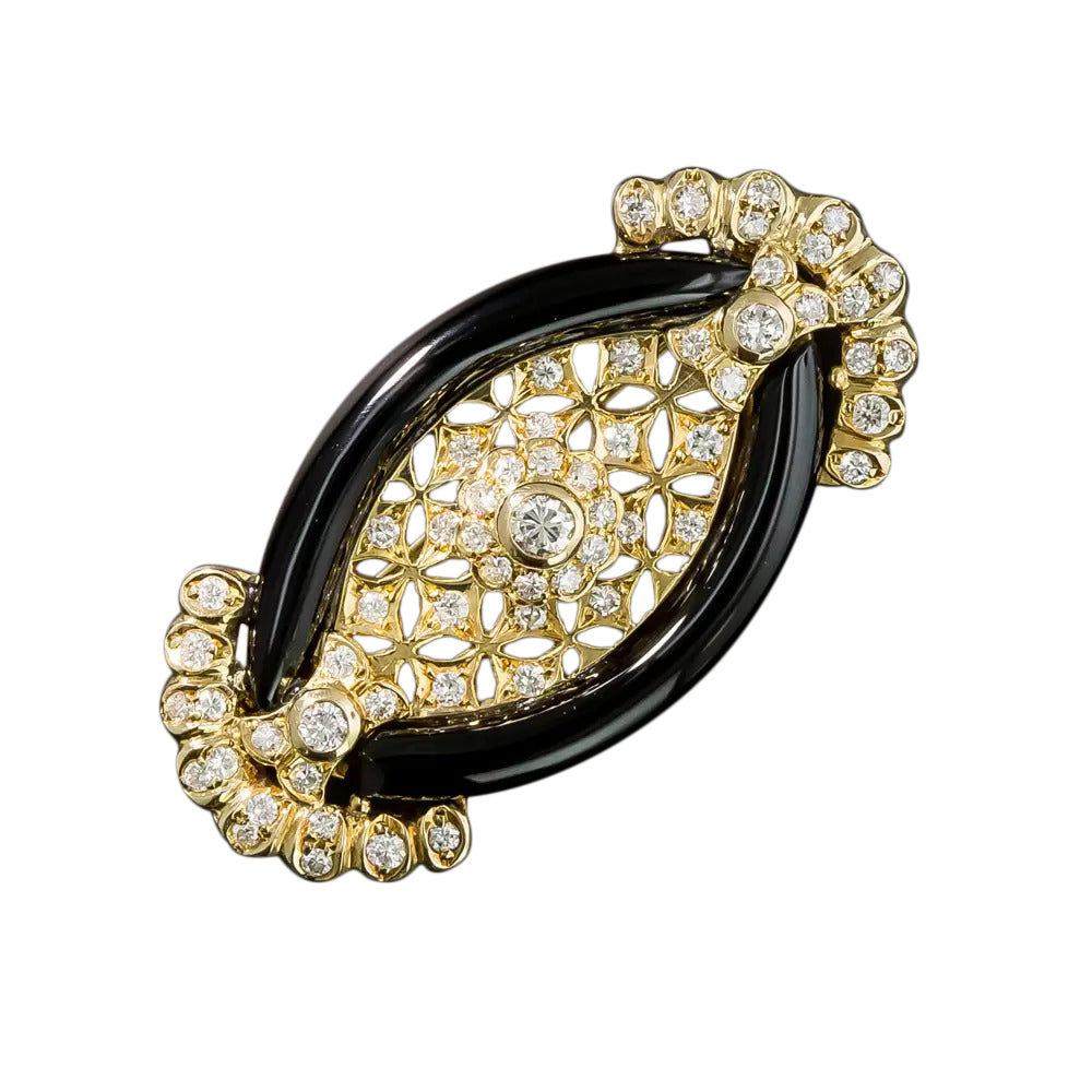 Art Deco-Style Onyx and Diamond Brooch - 4