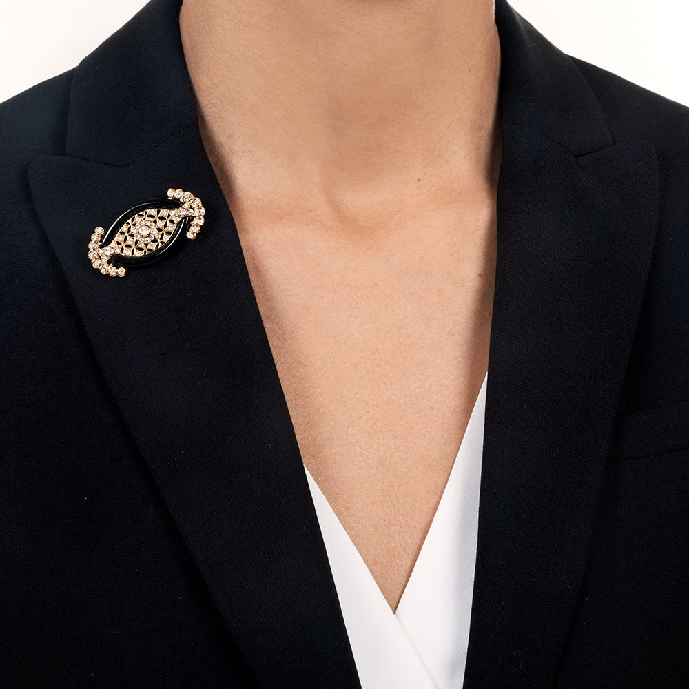 Art Deco-Style Onyx and Diamond Brooch - 5