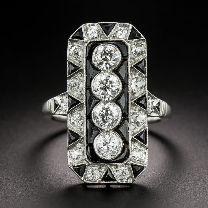 Art Deco-Style Onyx and Diamond Dinner Ring