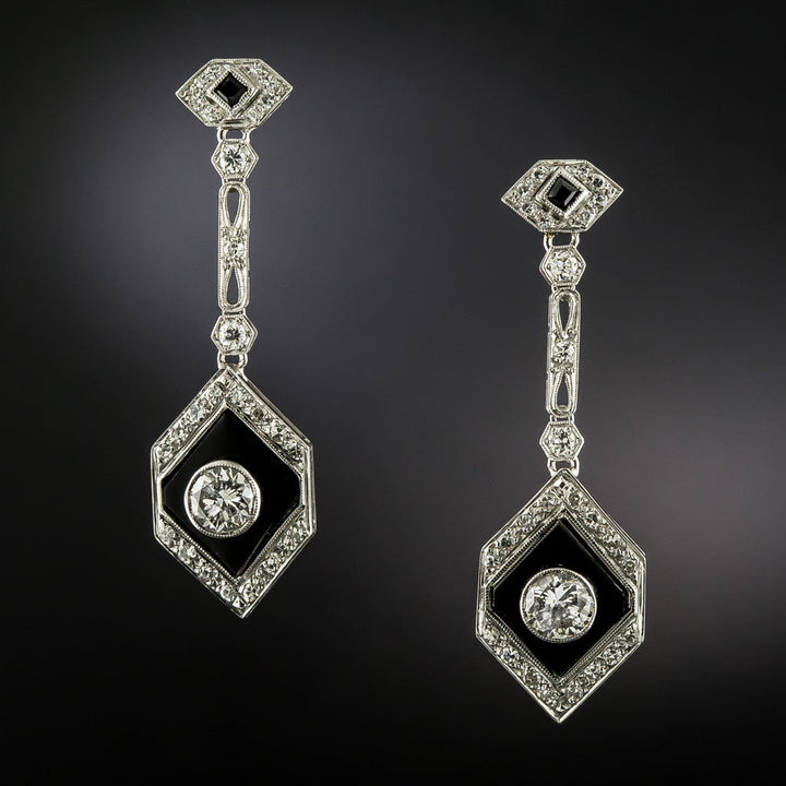 Art Deco-Style Onyx and Diamond Drop Earrings