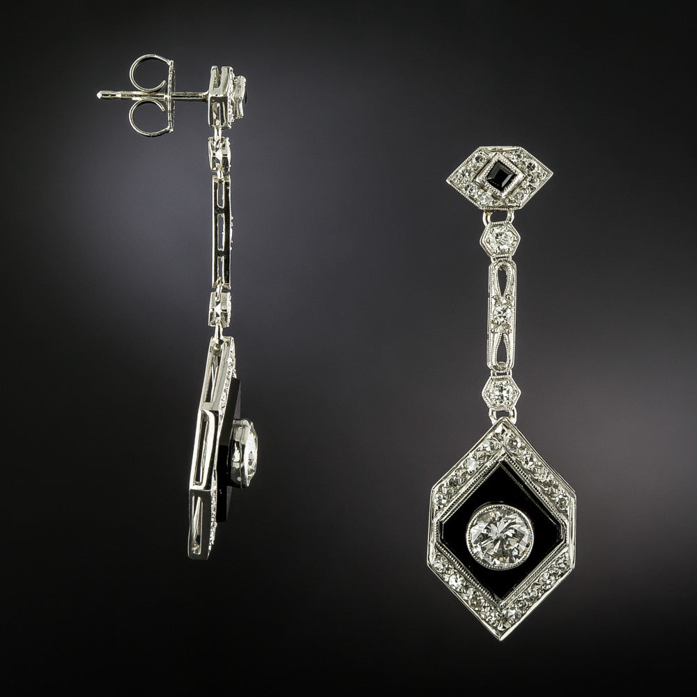Art Deco-Style Onyx and Diamond Drop Earrings - 3