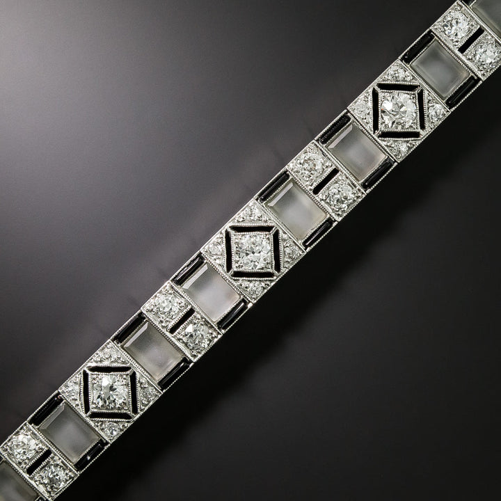 Art Deco-Style Quartz Crystal, Onyx and Diamond Bracelet