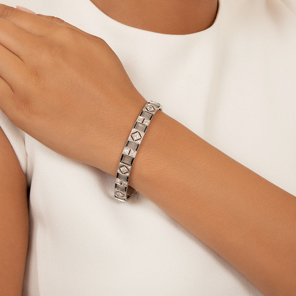 Art Deco-Style Quartz Crystal, Onyx and Diamond Bracelet - 4