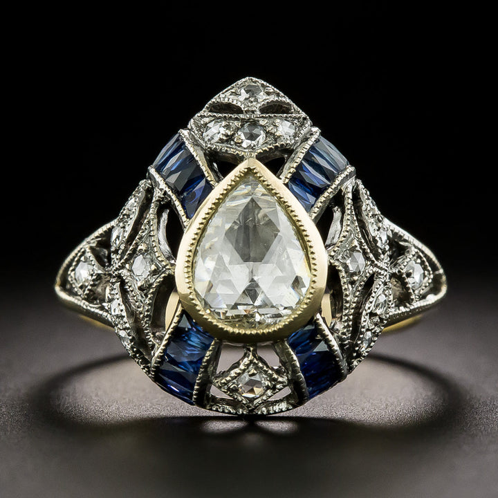 Art Deco-Style Rose-Cut Diamond and Sapphire Ring