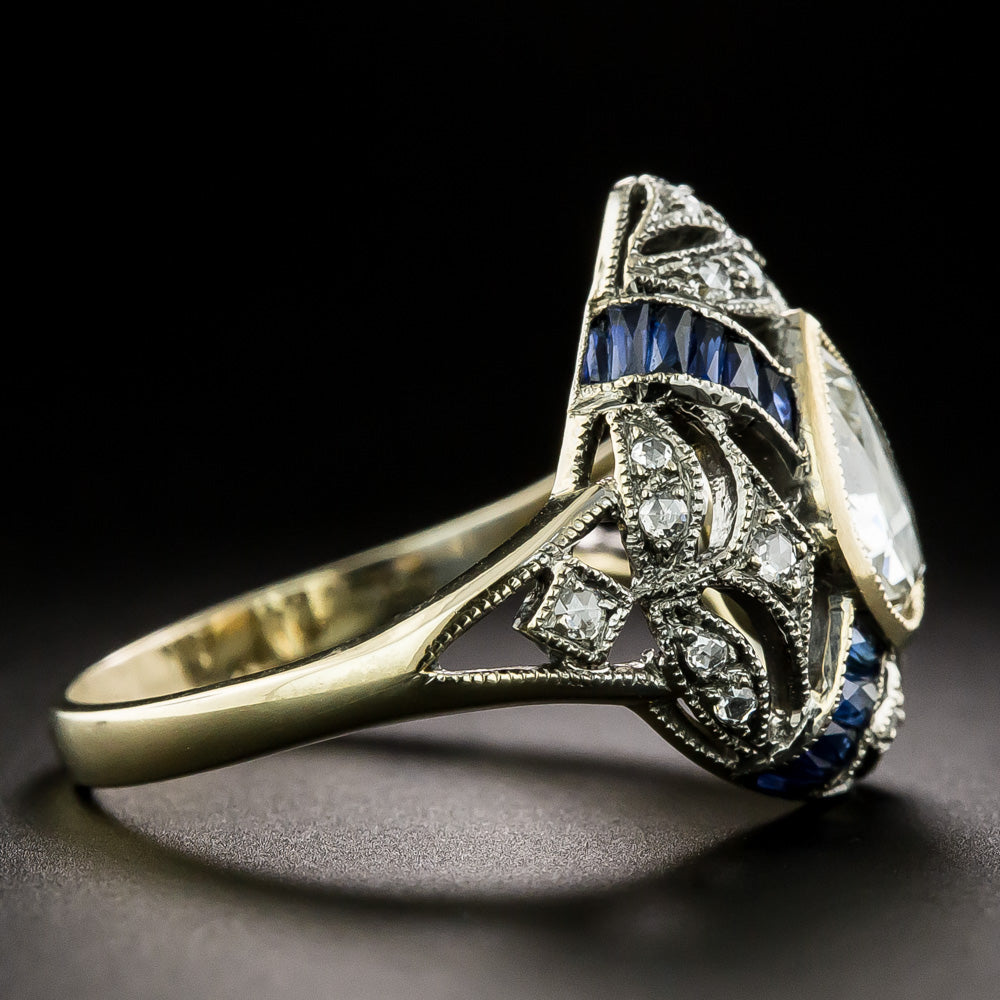 Art Deco-Style Rose-Cut Diamond and Sapphire Ring - 3